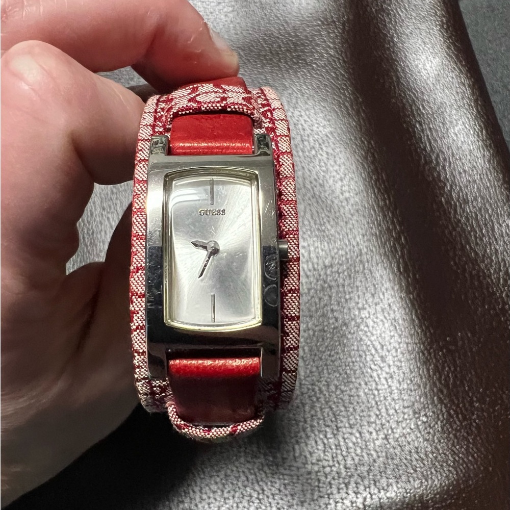 Final Sale!! Guess Red Leather Cuff Watch—great condition!
